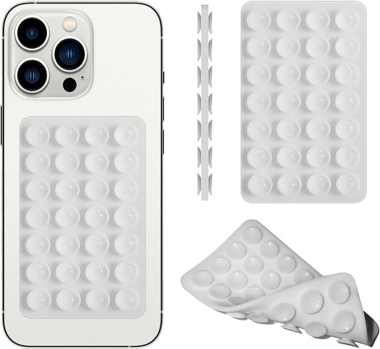 Silicone Double-Sided Suction Phone Grip Detachable Mount - Car Dashboard/Shower Phone Holder, Hands-Free For Selfies & Videos, TikTok, ASMR, Yoga - iphone & Android Compatible (White, Small)