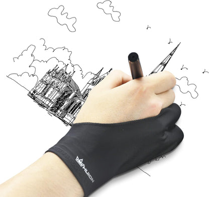 HUION Artist Drawing Glove for Drawing Tablet, Paper Sketching, Art Glove with Two Finger for Right Hand and Left Hand, Reduces Friction, Elastic Lycra, Large Size