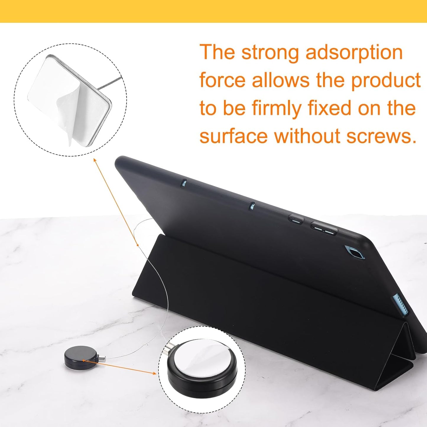 MECCANIXITY 3.3ft Retractable Cable Lock with Square Patch Remote Control Security Lock with Adjustable Cord Tether Anti Theft for Laptop, TV, 150 G, Black, 4 Pack