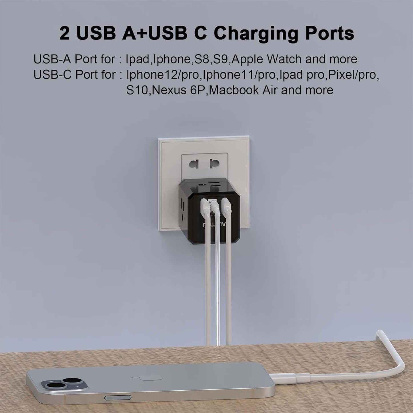 Cruise Ship Essentials, 3-Side Outlet Splitter with 3 USB Ports(1 USB C) USB Wall Charger, Outlet Extender for Home, Office and Cruise, ETL Listed, Black