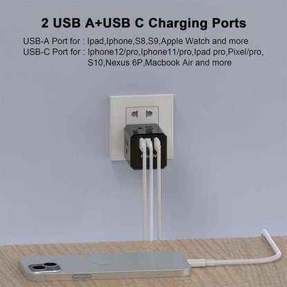 Cruise Ship Essentials, 3-Side Outlet Splitter with 3 USB Ports(1 USB C) USB Wall Charger, Outlet Extender for Home, Office and Cruise, ETL Listed, Black