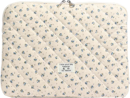 Puffy Laptop Sleeve 13-15.6 Inch Cute Quilted Laptop Protective Case Padded Floral Computer Sleeve for MacBook (A-Blue, 13 Inch)