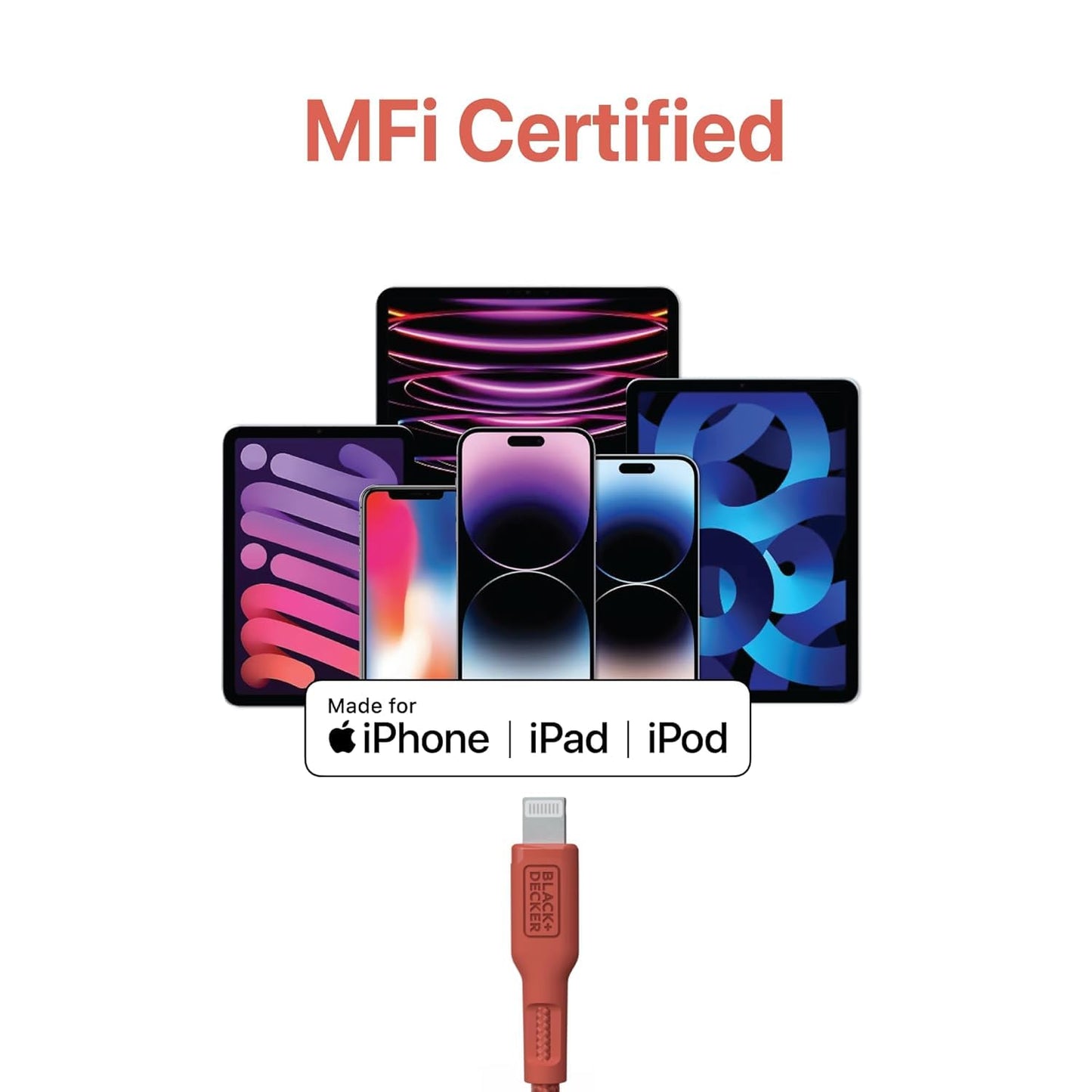 BLACK+DECKER USB C to Lightning Cable - Fast Compatible iPhone Lightning Cable - Durable Braided Type C iPhone Charger Cord - for Travel and Daily Use - Multiple Colors and Lengths - 9ft