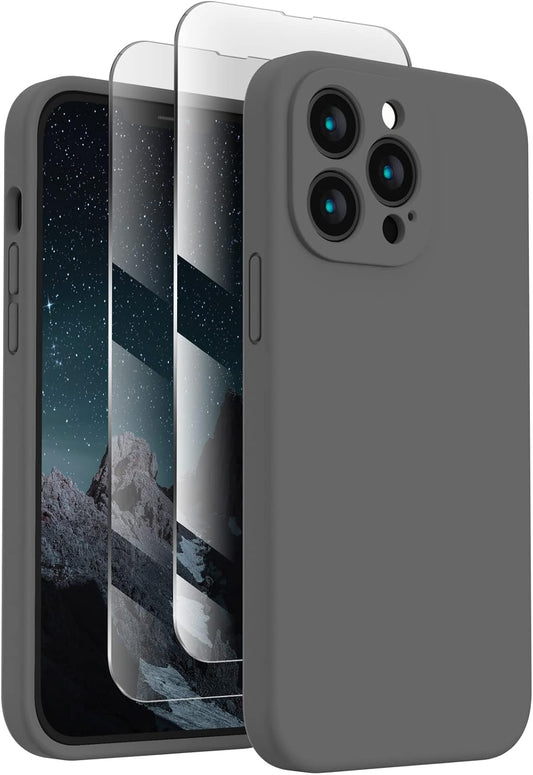 FireNova Designed for iPhone 13 Pro Max Case, Silicone [Camera Protection] Phone Case with [2 Screen Protectors], Soft Anti-Scratch Microfiber Lining Inside, 6.7 inch, Space Gray