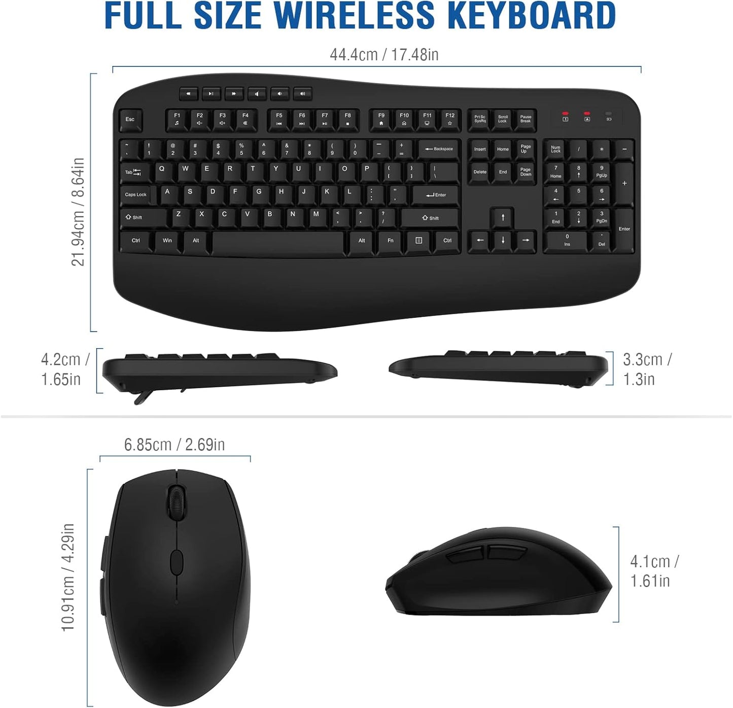 Wireless Keyboard Mouse Combo, EDJO 2.4G Full-Sized Large Wireless Keyboard with Comfortable Palm Rest and Optical Wireless Mouse for Windows, Mac OS PC/Desktops/Computer/Laptops