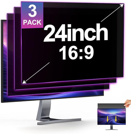 [3-Pack 24 Inch Privacy Screen for Monitor Computer Screen Privacy Filter for 16:9 Widescreen Monitor Desktop PC Anti-Glare Protector and Blue Light UV-Blocking