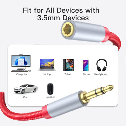 3.5mm Extension Cable 6.6ft - Headphone Extension Cable Nylon Braided Aux Cord Extender for Smartphones, Tablets, Media Players (No Mic Support) -Red