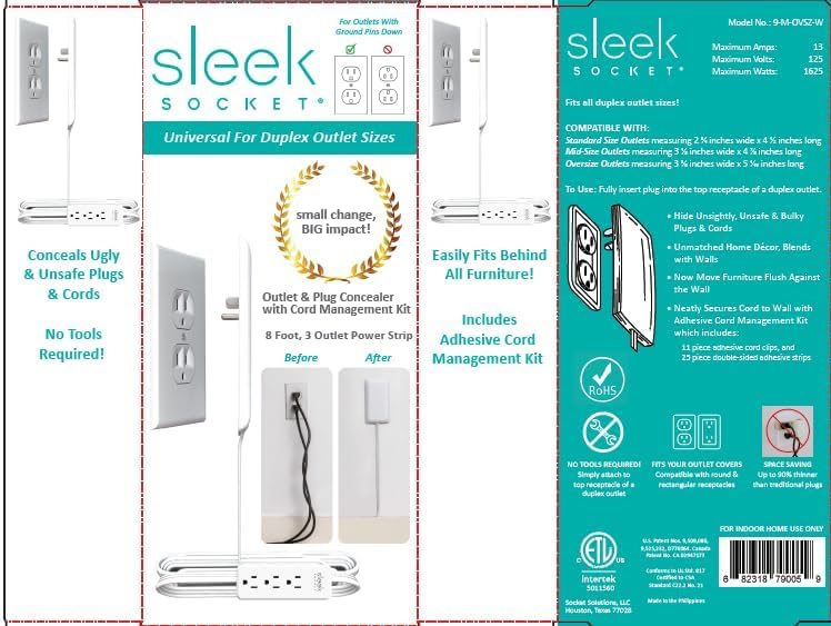 Sleek Socket Original & Patented Ultra-Thin Outlet Concealer with Cord Concealer Kit, Flat Extension Cord with Multi Outlets Power Strip, Ideal for Home Improvement, Hide Bulky and Messy Cords