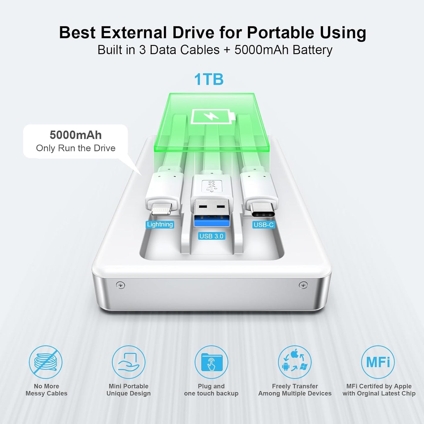 ySky Portable External Hard Drive for iPhone iPad MacBook Computer,1TB Photo Stick USB Storage Device for Memory Extension of iOS & USB C Android Phones& Windows PC【MFi Certified,One-Touch Backup】