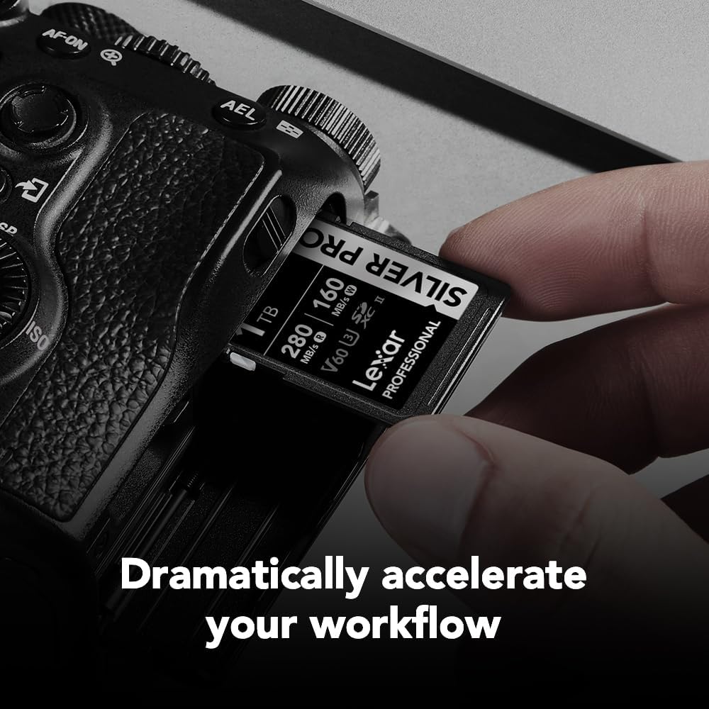 Lexar 1TB Professional Silver PRO SD Card, UHS-II, C10, U3, V60, Full HD, 4K, Up To 280MB/s Read SDXC Memory Card, For Professional Photographer, Videographer, Enthusiast (LSDSIPR001T-BNNNG)