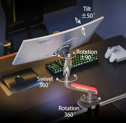 RGB Gaming Monitor-Arm for Flat/Ultrawide/Curved Monitors 32 to 60 inch, Heavy Duty Stand Load up to 20 kg, VESA 75/100 mm Monitor-Mount L50