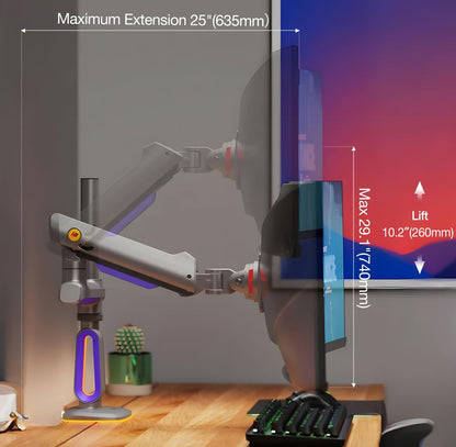 RGB Gaming Monitor-Arm for Flat/Ultrawide/Curved Monitors 32 to 60 inch, Heavy Duty Stand Load up to 20 kg, VESA 75/100 mm Monitor Mount G80