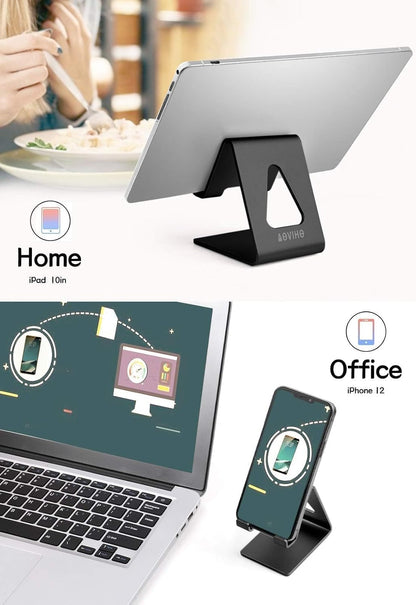 Cell Phone Stand for Desk, Desktop Phone Holder, Aluminum Mobile Phone Stand for iPhone 15 14 13 12 pro Mini 11 X Xr Xs max 8 7 6 6s Plus Samsung Galaxy S21 Ultra All Smart Phones, Black