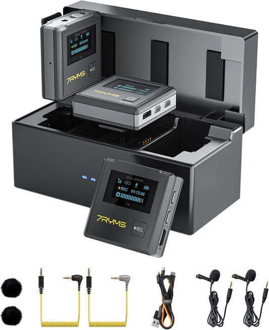 iRay DW30 Wireless Lavalier Microphone with 16GB Internal Recording, Lav Mic Input, USB-C Output, 2.4GHz Wireless Mic for Camera, iPhone, PC - Ideal for Vlogging, Live Streaming, and Video Recording