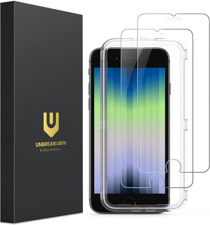 UNBREAKcable Protective Glass for iPhone SE 2022/2020, Pack of 2 Screen Protector for iPhone SE 2020/8/7/6/6s, [9H Hardness], 2.5D Double Defense Series Screen Protector, Scratch-Resistant,