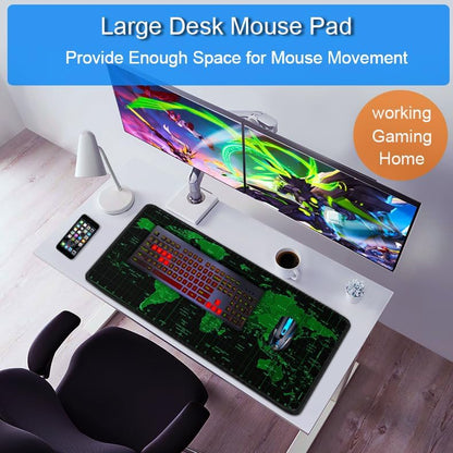 Large Gaming Mouse Pad, 31.5x15.7 inch Large Extended Computer Keyboard Mouse Mat, Water Resist Non-Slip Mousepad Rubber Base Long XXL Desk Mouse Pad for Work & Gaming, Office & Home, Green Map