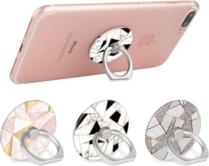 Bonoma Phone Ring Grip, 3 Pack Geometric Marble 360 Degree Rotation 180 Degree Flip Finger Ring Stand Holder Compatible with Smartphones and Tablets