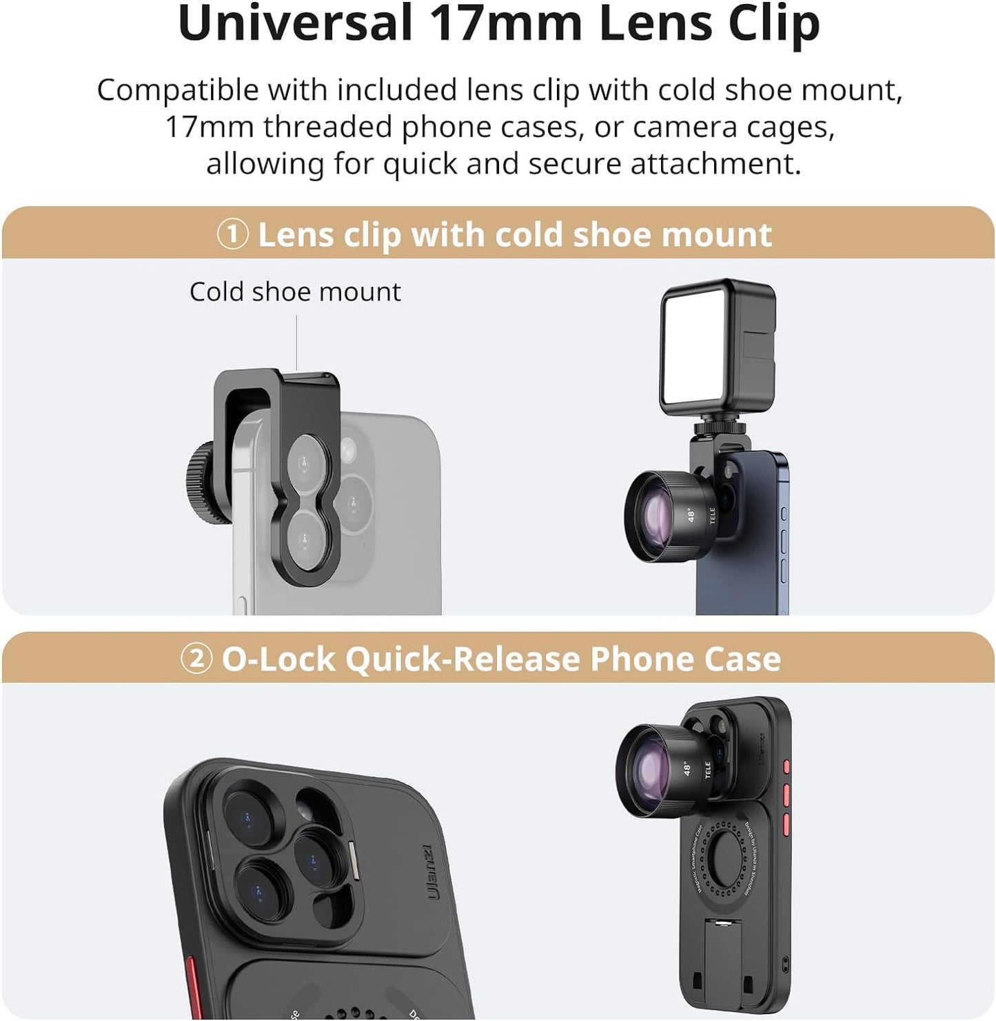 ULANZI CL-003 Phone Macro Lens, HD 75mm Phone Camera Lens for 17mm Thread, Compatible with iPhone Samsung Smartphone Cage Case with 17mm Adapter
