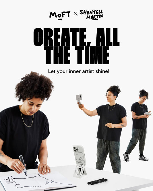 MOFT x Shantell Martin Phone Tripod Wallet for iPhone, Mulit-Angles, Lightweight & Portable Phone Stand, MOVAS Vegan Leather Phone Wallet, Strong Magnets, NFC Card Holder, Misty Cove (with Card Slot)