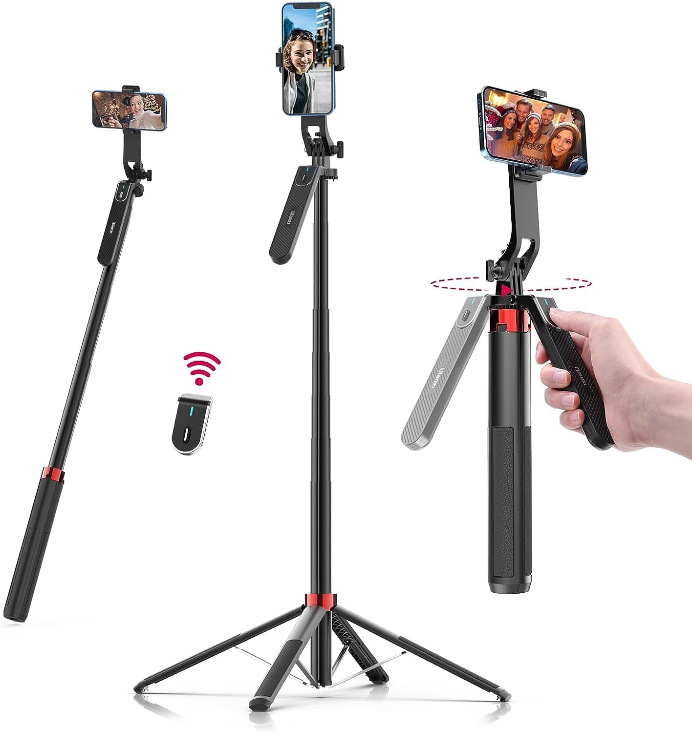 ULANZI MA09 Extendable Selfie Stick Tripod Stand - 71" Quadrapod with All-in-1 Phone Clip, Travel Tripod for iPhone, Sony, Canon Action Camera