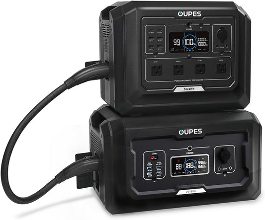 OUPES Mega 1 Power Station 3072Wh Kit (1024Wh + 1×2048Wh B2 Battery) – 2000W Output, 36min Fast Charge, LiFePO4 Home Backup Generator with UPS & Solar for Blackouts