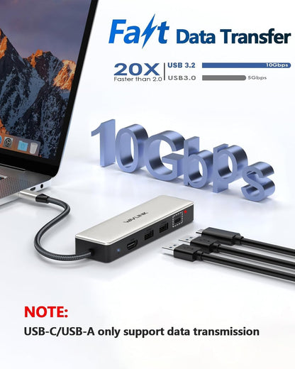USB C Hub 2.5G Ethernet, WAVLINK 10Gbps USB C 3.2 Hub with 100W Power Delivery, 4K@120Hz HDMI 2.1, 3*USB3.2 Gen 2, 2.5G RJ45 Ports, Fit for MacBook Pro/Air iPad Dell HP Lenovo Asus Acer