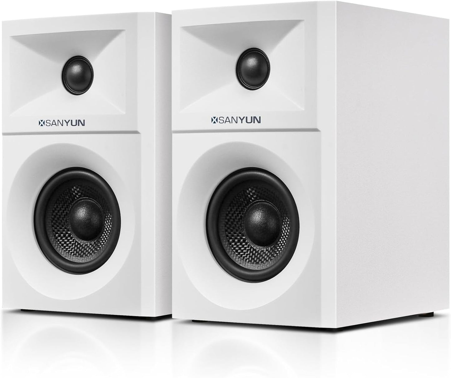 SW203 4.0 Computer Speakers - 60W 4-Way DSP Control 3D Immersive Sound - 3" Carbon Fiber Woofer & 20mm Silk Dome Tweeter - 24bit DAC USB/Bluetooth 5.4/AUX - Studio-Grade Audio (Pair, White)