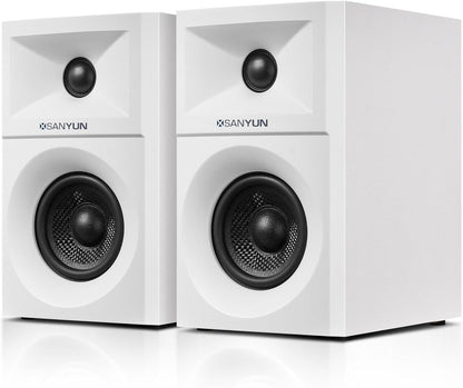 SW203 4.0 Computer Speakers - 60W 4-Way DSP Control 3D Immersive Sound - 3" Carbon Fiber Woofer & 20mm Silk Dome Tweeter - 24bit DAC USB/Bluetooth 5.4/AUX - Studio-Grade Audio (Pair, White)