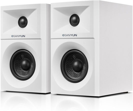 SW203 4.0 Computer Speakers - 60W 4-Way DSP Control 3D Immersive Sound - 3" Carbon Fiber Woofer & 20mm Silk Dome Tweeter - 24bit DAC USB/Bluetooth 5.4/AUX - Studio-Grade Audio (Pair, White)