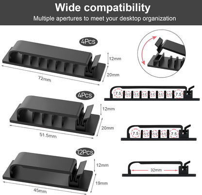Cable Management Clips, 20Pcs Cord Organizers Wire Clips Cord Holder for TV PC Ethernet Cable Desk Home Office (Black)