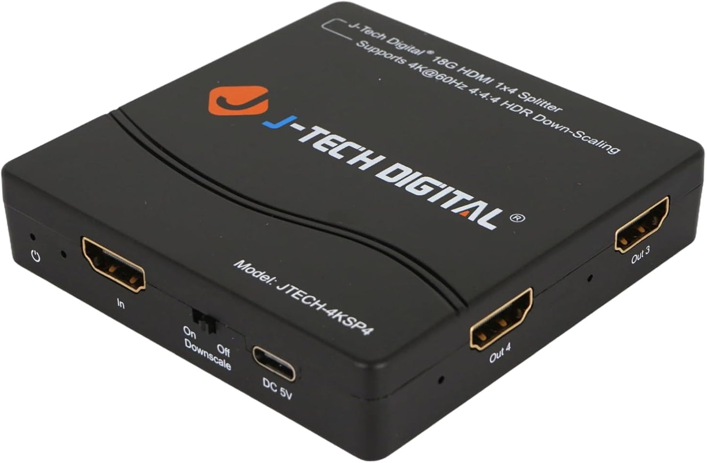 J-Tech Digital HDMI Splitter 4K 60Hz 1X4 Multi-Resolution Output (MRO) HDMI 2.0 Splitter Supports downscale HDR HDR10 / Dolby Vision 4K@60Hz 4:4:4 HDCP2.3 2.2 (JTECH-4KSP4)