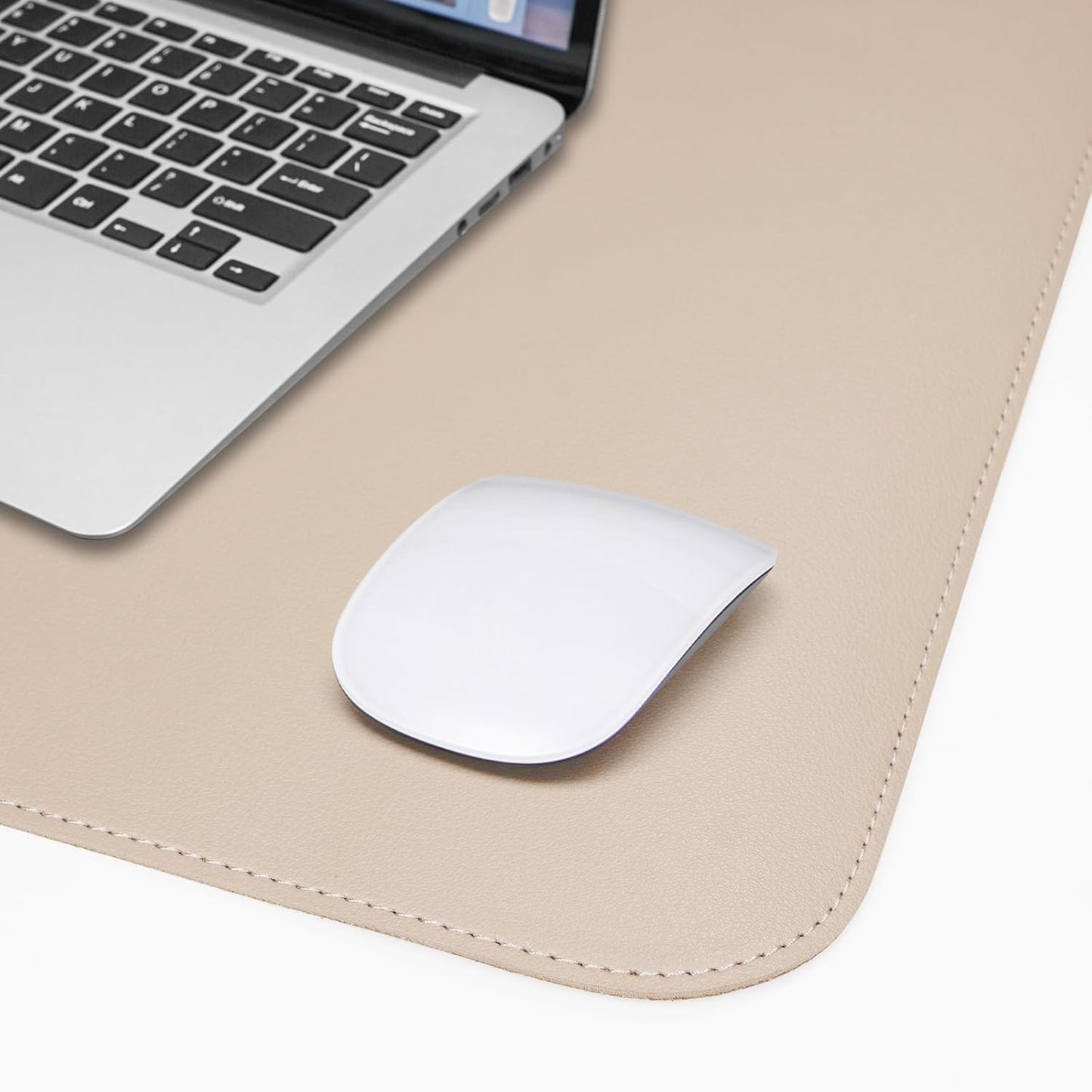 AFIING Leather Desk pad Protector, Large Non-Slip Office Desk Mat with Natural Cork & PU Leather, Waterproof Writing Mouse Pad for Office and Home (55in*17in,Beige)