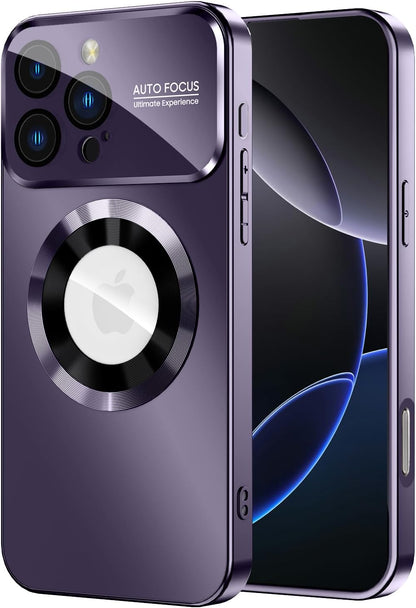 Magnetic for iPhone 16 Pro Max Case, Compatible with MagSafe, Built-in Camera Lens Protector, Logo View, Military Grade Drop Protection Phone Cover, Purple