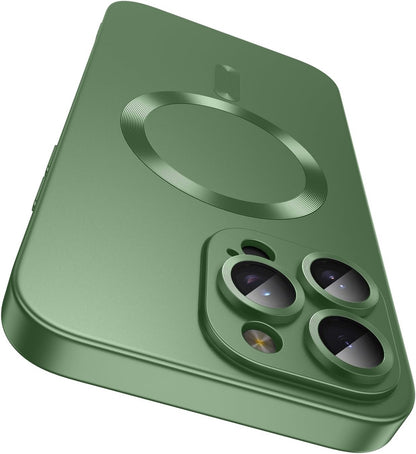 Magnetic for iPhone 16 Pro Max Case [Compatible with MagSafe][Built-in Camera Lens Protector] Slim Soft Silicone Bumper Shockproof Metallic Luster Phone Case (Green)