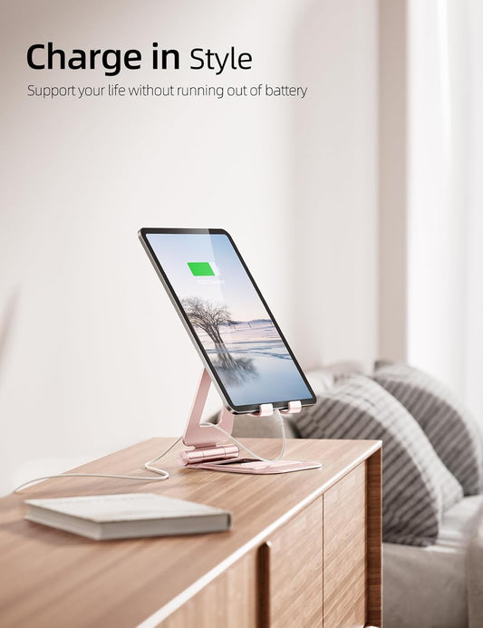 Nulaxy Aluminum Dual Foldable iPad Stand, Fully Adjustable Desktop Tablet Holder, Tablet Accessories for Office Kindle Compatible with Mobile Devices iPad Pro/Air/Mini, iPhone Pro/Max/Plus, Rose Gold