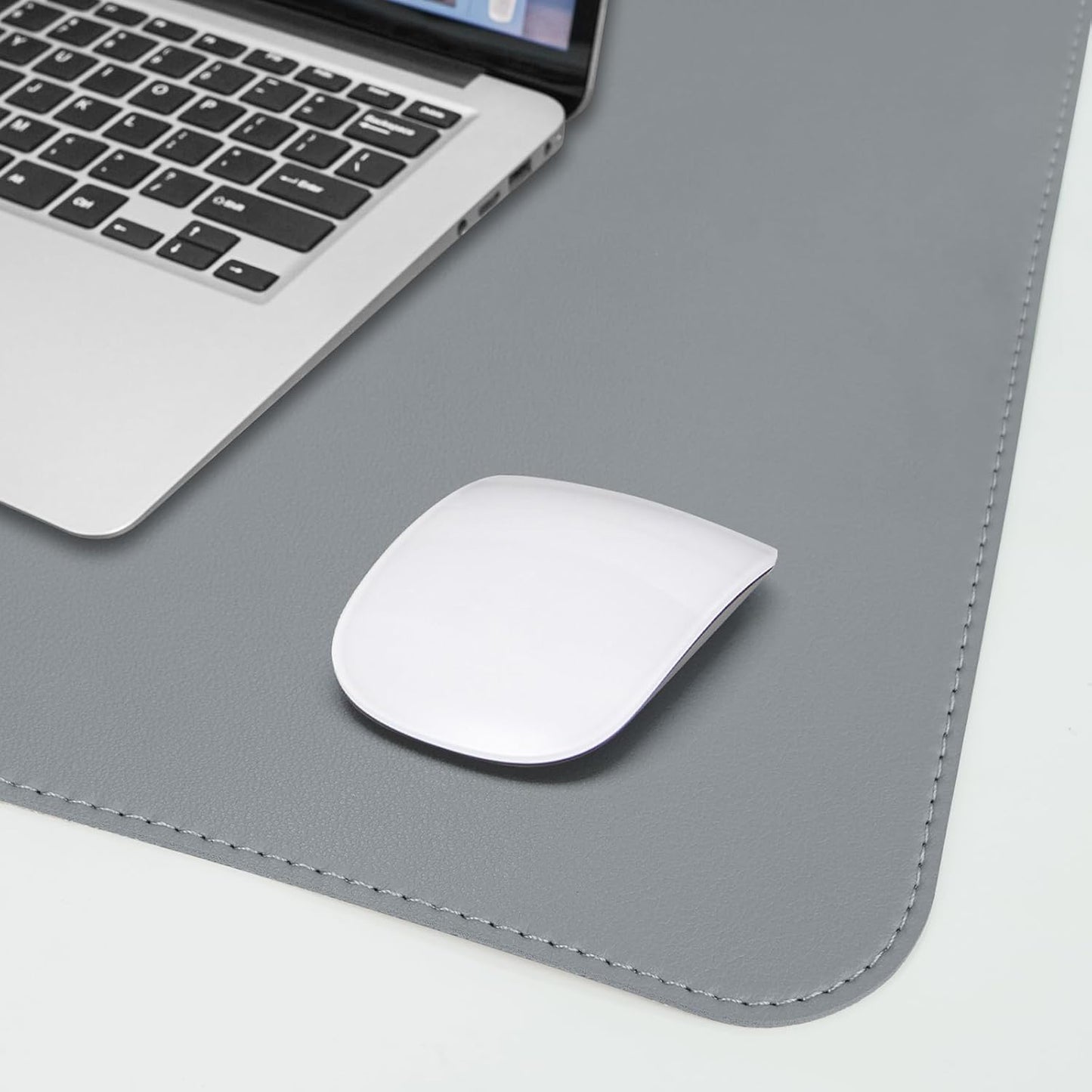 Leather Desk pad Protector,47" x 17" Large Desk mat with Natural Cork & PU Leather,Mouse pad,Non-Slip Office Desk Mat,Waterproof Desk Writing Pad for Office and Home (Light Gray)