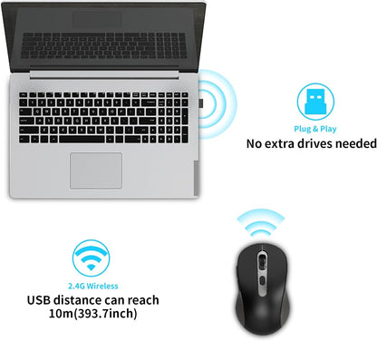 Wireless Mouse for Laptop, PC, Chromebook, Mac, MacBook, Silent Wireless Mouse with USB Nano Receiver, Side Button, 2400 DPI, Anti Slip Roller, 6 Button Ergonomics Cordless Computer Mice - Black Gray