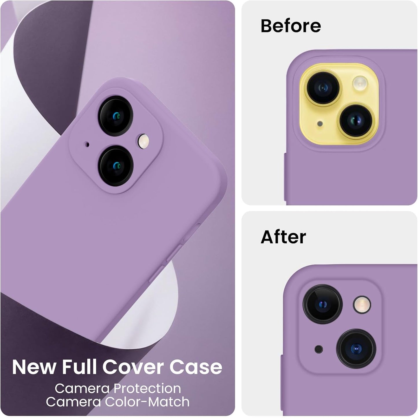FireNova Designed for iPhone 14 Case, Silicone Upgraded [Camera Protection] Phone Case with [2 Screen Protectors], Soft Anti-Scratch Microfiber Lining Inside, 6.1 inch, Light Purple