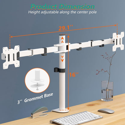 WALI Dual LCD Monitor Fully Adjustable Desk Mount Stand Fits 2 Screens up to 27 inch, 22 lbs. Weight Capacity per Arm (M002-W), White