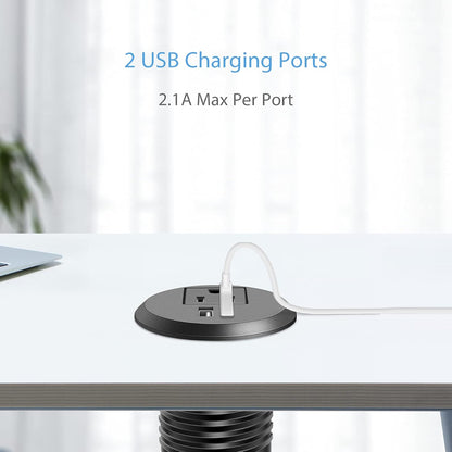 Jgstkcity Desktop Power Grommet, 2 inch, Black, 1 AC Outlet and 2 USB Ports, 6.56ft Cable, Fire Resistant Outer Shell