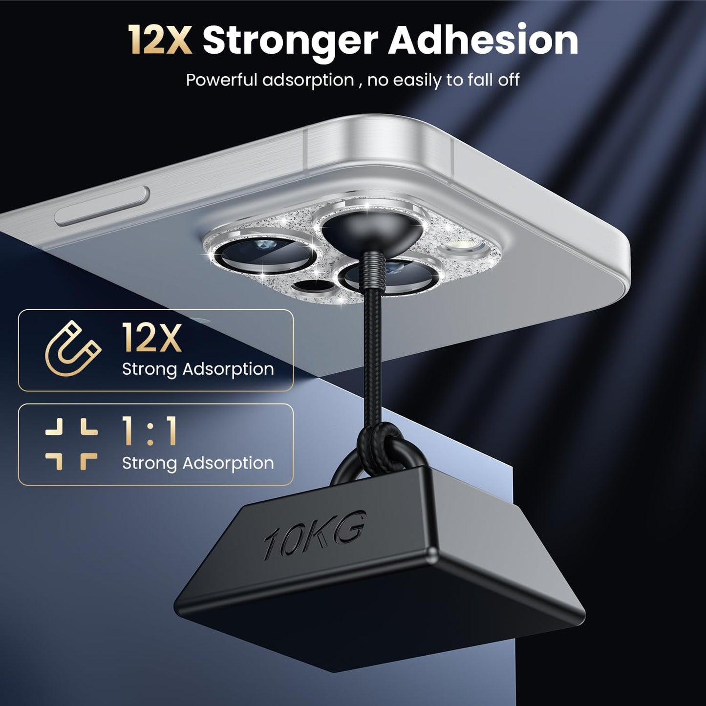 WSKEN for iPhone 16 Pro/iPhone 16 Pro Max Camera Lens Protector, [Military Grade Shatterproof] [Strong Adsorption] Metal Aluminum Alloy Tempered Glass Camera Screen Protector, Glitter