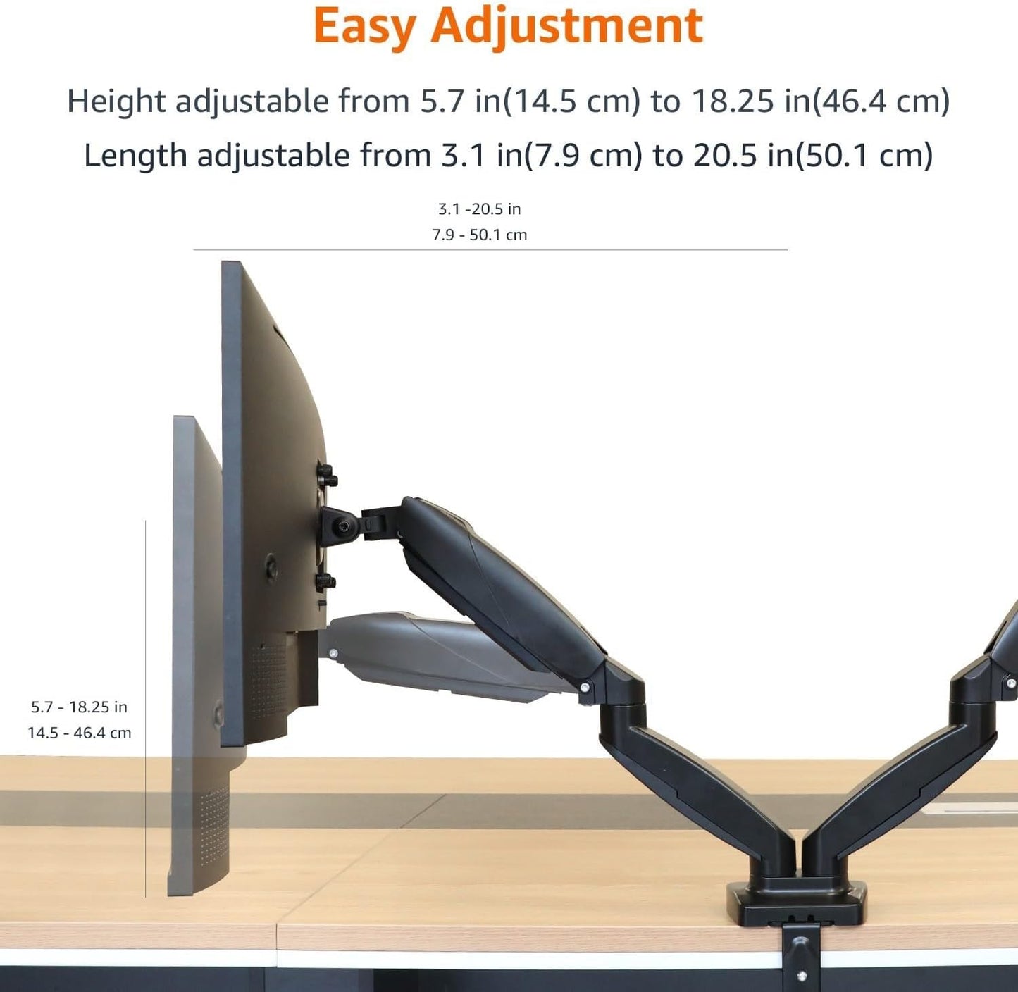 Amazon Basics Gas Spring Dual Computer Monitor Arm Mount, Adjustable, Holds up to 27" Monitors, Black