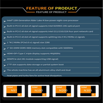 CWWK Intel Alder Lake N100(4C/4T Up to 3.4GHz)/N305(8C/8T Up to 3.8GHz) Dual SFP+10GbE Mini PC|4xIntel I226-V 2.5GbE |DDR5 Memory|PCI-E x4|HDMI+DP+Type-C (10 Gigabit N100, 16G RAM 256G SSD)