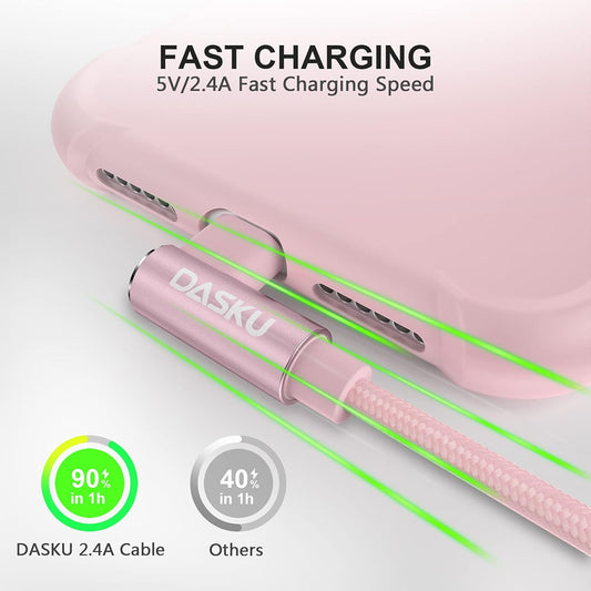 2 Pack 90 Degree iPhone Charger 10Ft Mfi Certified Lightning Cable Right Angle Long Nylon briaded Cord Compatible with Apple iPhone 14 13 12 11 Pro Max XS XR X 8 7 6 5 Plus iPad (Pink)