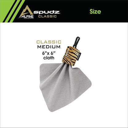 SPUDZ Classic Microfiber Lens Cleaner – Clip-On Pouch, Washable – for Binoculars, Scopes, Glasses, Screens | Tiger, 6 x 6 Inch (3-Pack)