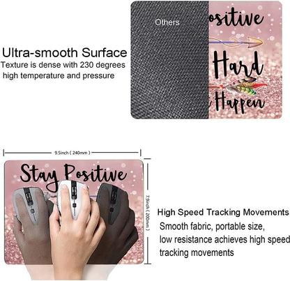 Inspirational Quotes Glitter Mouse Pad - Custom Design, Square Waterproof Non-Slip Rubber Base Mouse Pad for Office Laptop, Stay Positive Work Hard