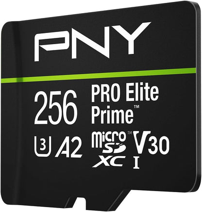 PNY 256GB PRO Elite Prime™ C10 U3 V30 A2 microSDXC Flash Memory Card – Ultra-Fast Speeds, Read 200MB/s, Write 150MB/s, 4K UHD, Full HD, UHS-I, for Smartphones, Drones, Action Cameras