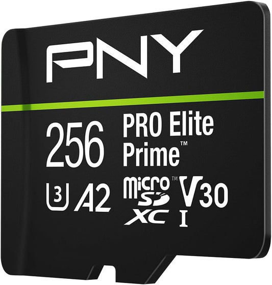 PNY 256GB PRO Elite Prime™ C10 U3 V30 A2 microSDXC Flash Memory Card – Ultra-Fast Speeds, Read 200MB/s, Write 150MB/s, 4K UHD, Full HD, UHS-I, for Smartphones, Drones, Action Cameras