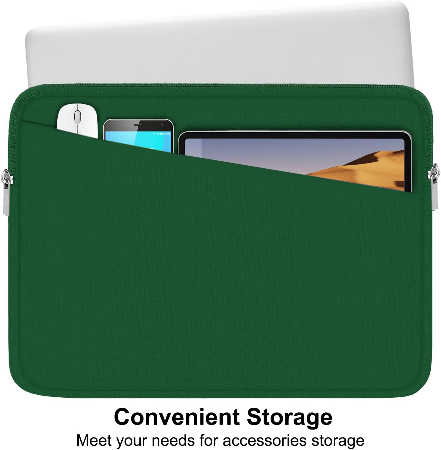 Laptop Sleeve 15.6 inch, Computer Carrying Bag Protective Case Handbag with Front Pocket, Slim Laptop Cover for 15-16 Inch HP, Dell, Lenovo, Asus, Dark Green