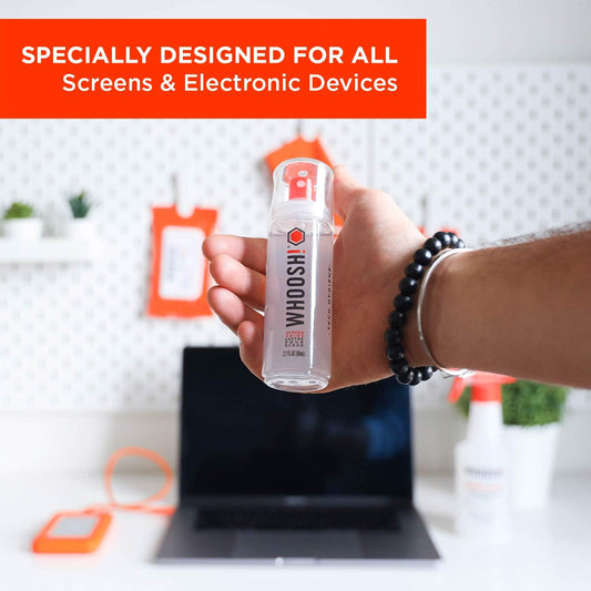 WHOOSH! Screen Shine Go XL - 3.4 fl oz with Microfiber Cloth - Powerful Streak-Free Screen Cleaner Spray and Wipe for MacBook, Laptop, Car, Eyeglasses & Phone - Sleek Bottle for Home, Work or Travel